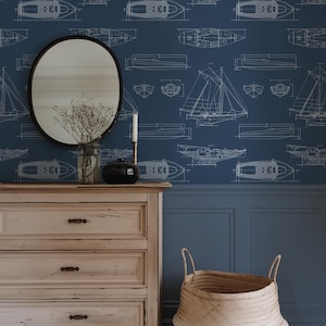 Papier peint thème côtier voilier bleu, élégance marine, motif autocollant amovible, papier peint style inspiré, auto-adhésif