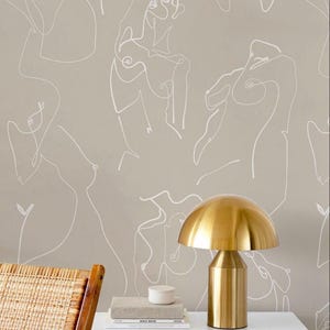 Beige und weißer weiblicher Körper schälen und aufkleben entfernbare Tapete, elegante selbstklebende temporäre Tapete
