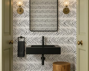 Modern Peel & Stick-behang met chevron, zwart-wit geometrisch patroon, minimaal grafisch muurdecor