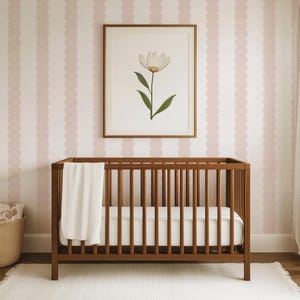 Pink Bubble Stripe Peel & Stick Removable Wallpaper, Abstract Dusty Pink and White Modern Wall Mural, Kids Room Bright Line Wall Decal
