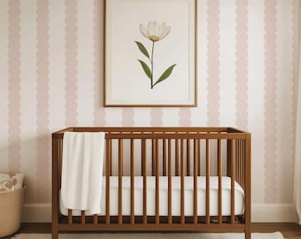 Pink Bubble Stripe Peel & Stick Removable Wallpaper, Abstract Dusty Pink and White Modern Wall Mural, Kids Room Bright Line Wall Decal