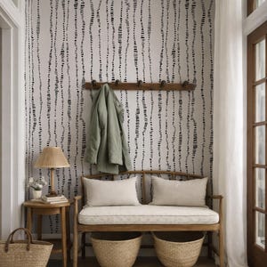 Abstract Black Line Wallpaper, Stripe and Line Removable Wall Decal, White Background- Peel and Stick, Raindrops Wallpaper