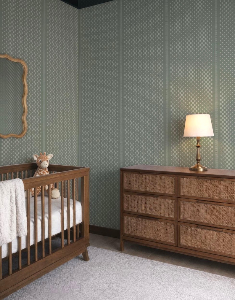 Green Geometric Wallpaper, Vintage Stripe Wall Decor, Peel & Stick or ...