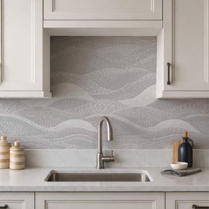 Papel pintado moderno de líneas onduladas, patrón de ondas abstractas minimalistas, mural de pared contemporáneo en gris neutro