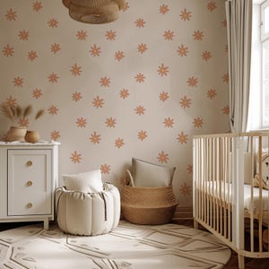 Carta da parati moderna rimovibile e adesiva Daisy Light Pink Neutral Peel & Stick, fiori per cameretta dei bambini e asilo nido, decorazione murale pastello