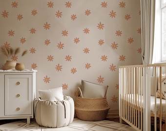Daisy Light Pink Neutral Modern Removable Peel & Stick Wallpaper, Flower Kids Room and Nursery Self Adhesive Art, Pastel Wall Handing