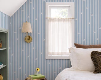 Coastal Sailboat Blue Stripe Wallpaper, Light Ship Striped Nautical Wall Covering, Beach House Decor, Removable & Traditional