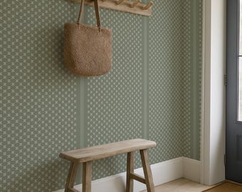 Grüne geometrische Tapete, Vintage-Streifen-Wanddekor, Schälen und Stick oder abnehmbares traditionelles Wandbild, französisches Landhausdesign