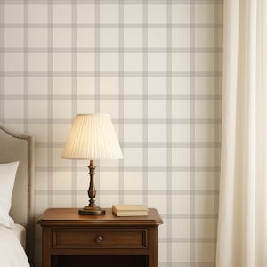 Minimal Grid Line Removable Peel & Stick Wallpaper in Gray and White, Classical Gingham Self Adhesive Wall Cover, Modern Plaid Wallpaper