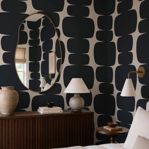 Abstract Dark Gray Shape Peel Stick Wallpaper, Retro Vibe Removable Wall Decal, Self Adhesive Mural
