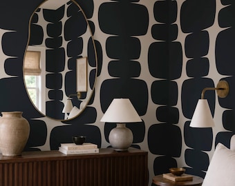 Abstract Dark Gray Shape Peel Stick Wallpaper, Retro Vibe Removable Wall Decal, Self Adhesive Mural