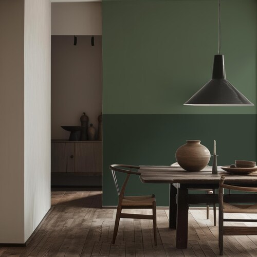 Papier peint vert bicolore : décoration murale minimaliste