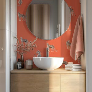 Orange Leopard Entfernbare schale und Stick Tapete, Tier Thema Selbstklebende Temporäre Tapete, Leopard Dschungel Tapete