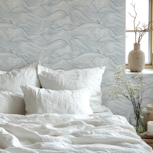 Blau und Weiß Küstenwelle Peel and Stick Abnehmbare Tapete, Marine Temporäre selbstklebende Tapete, Neutrale Boho Tapete