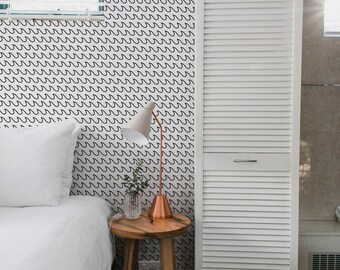 Minimalistic Black & White Coastal Waves Ocean Peel and Stick Removable Wallpaper, Marine Self Adhesive Wall Decal, Temporary Wallpaper