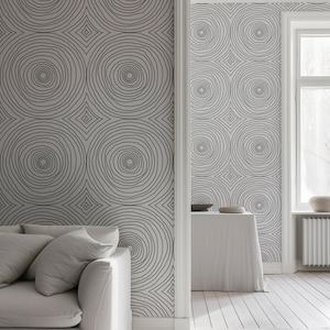 Carta da parati rimovibile con linee circolari astratte, carta da parati temporanea in bianco e nero, arte murale neutra