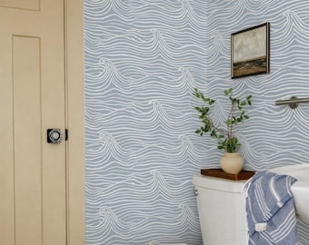 Küstenwelle Blau und Weiß Peel & Stick Tapete, nautisches Strandhaus Wandbild