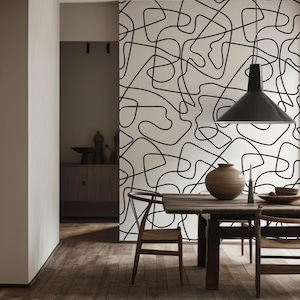 Carta da parati rimovibile con linee astratte, carta da parati temporanea in bianco e nero, arte murale neutra