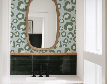 Green Modern Leopard Print Removable and Traditional Wallpaper, Leopard Peel and Stick Wallpaper, Leopard Spot Peel and Stick Wallpaper