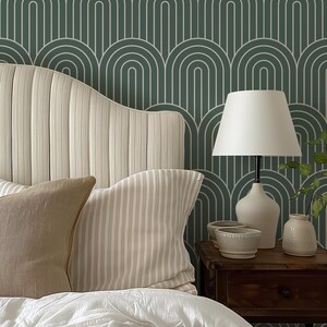 Green Arch Geometrical Modern Peel and Stick Removable Wallpaper, Temporary Self Adhesive Wallpaper, Accent Wall Decal, Khaki Wallpaper image 2