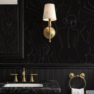 Female Silhouette Peel & Stick Removable Wallpaper in Black and Grey, Dark Ladies Moody Renters Mural, Black Feminine Temporary Wall Paper
