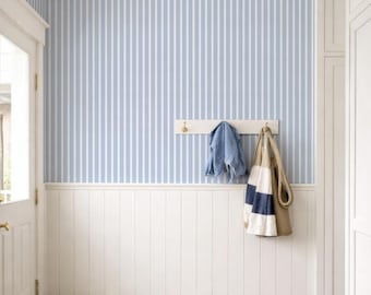 Peel & Stick-behang met blauwe en witte streep, zachte lijnkunst aan de muur, sticker neutraal elegant licht, decor strandhuis