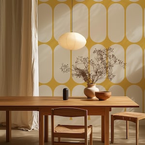 Carta da parati a forma di cerchio astratto giallo e bianco, adesivo da parete rimovibile rotondo in stile retrò, sfondo colorato - stacca e attacca