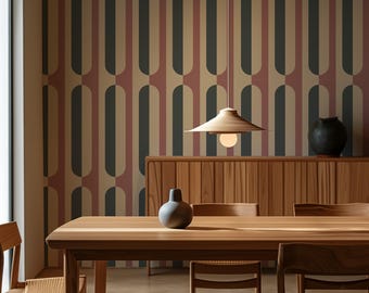 Abstract Beige Retro Wallpaper, Round Retro Vibe Removable Wall Decal, Colorful Background - Peel and Stick