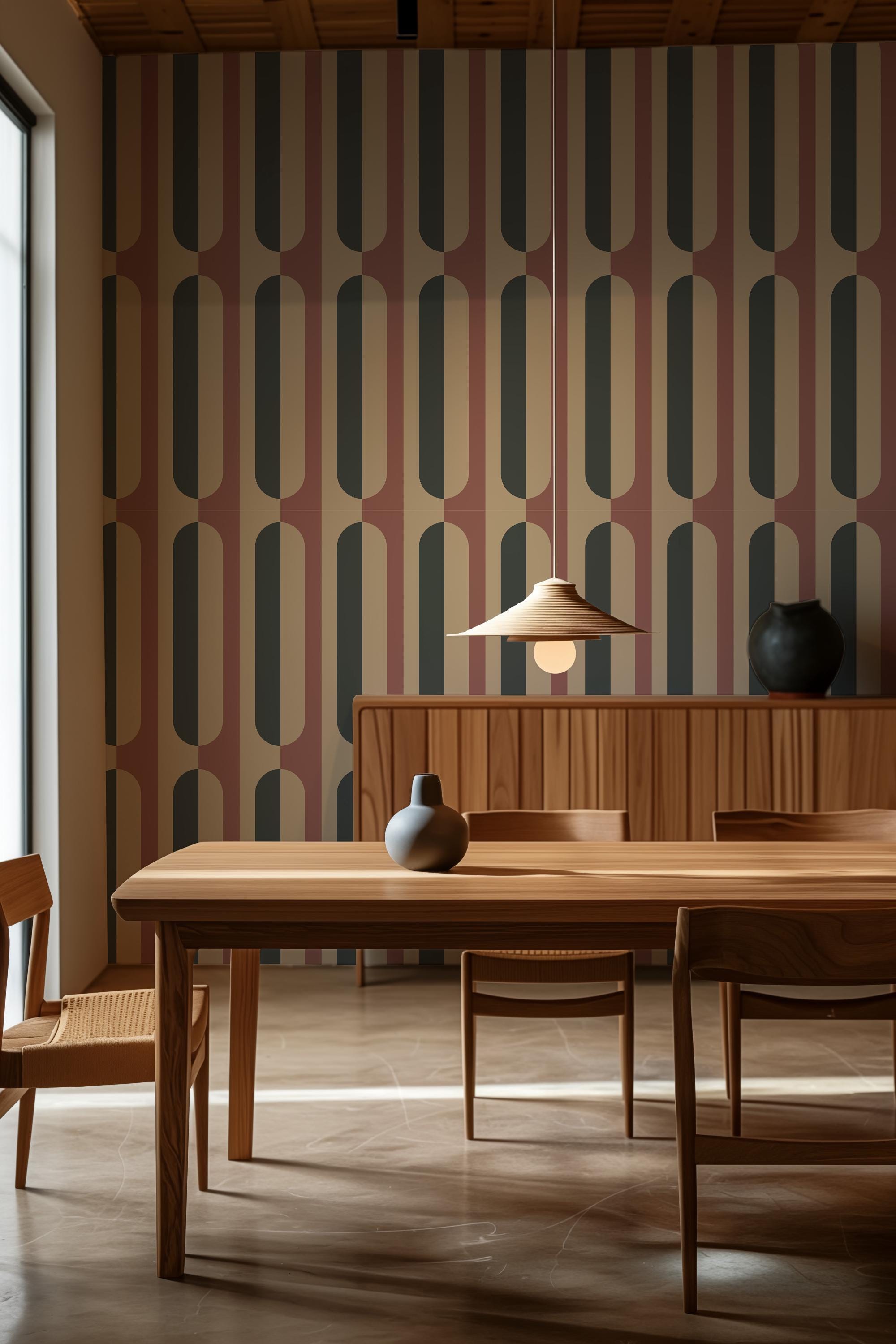 Abstract Beige Retro Wallpaper, Round Retro Vibe Removable Wall Decal, Colorful Background - Peel and Stick