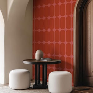Rot und Rosa Kreis-Form-Tapete, rundes Retro-Vibe entfernbares Wandtattoo, buntes abstraktes Wandbild-Tapete, Retro-Vinyl abziehen und aufkleben