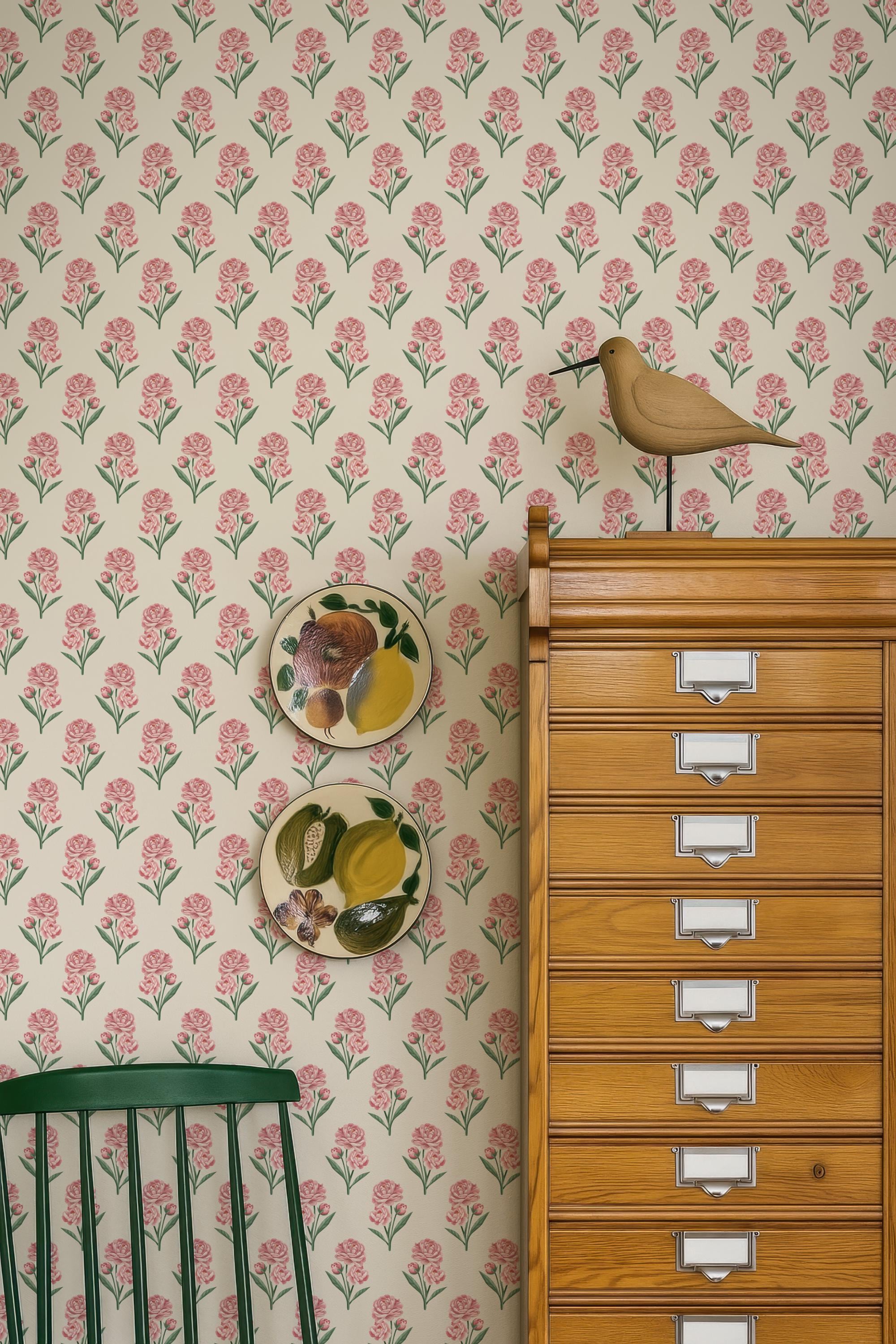Vintage Pink Peonies Floral Peel & Stick Removable Wallpaper, Classic ...