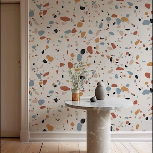 Carta da parati rimovibile effetto terrazzo beige, carta da parati effetto terrazzo classica, carta da parati autoadesiva in stile italiano, carta da parati per il bagno