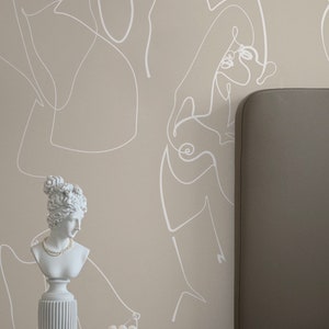 Beige and White Female Body Peel and Stick Removable Wallpaper, Elegant Self Adhesive Temporary Wallpaper image 3