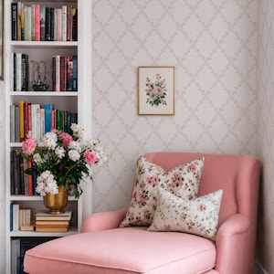 Ivory Classic Floral Trellis Peel & Stick Wallpaper, Warm Beige Neutral Pattern, Timeless Cottage Bedroom Wall Decor