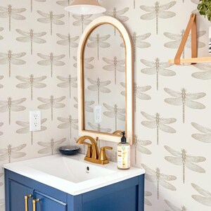Libelle Peel & Stick verwisselbaar behang in beige, botanisch neutraal beige zelfklevend behang, kinderkamer behang versieren boho afbeelding 4