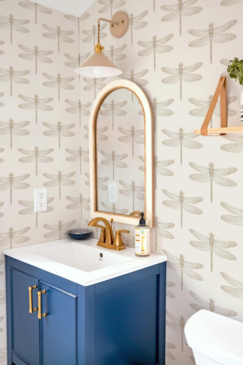 Libelle Peel & Stick verwisselbaar behang in beige, botanisch neutraal beige zelfklevend behang, kinderkamer behang versieren boho afbeelding 4