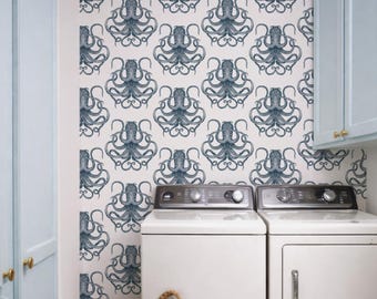 Blaue Oktopus Tapete: Küstenmeer Thema Gästebuch Raum zum Dekorieren und Dekorieren
