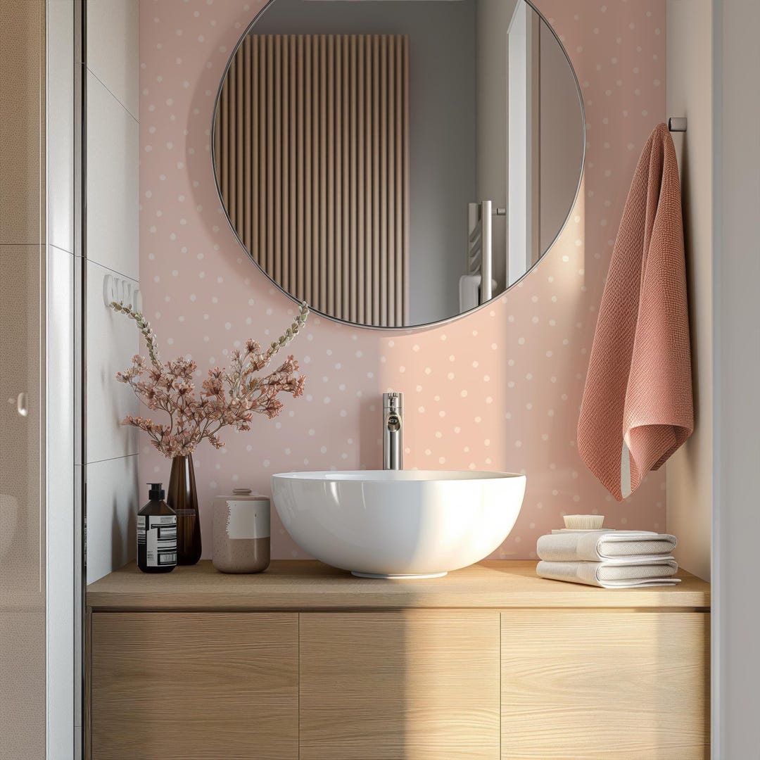 Adesivi Murali Pois Per Bambini - 70 Pezzi Vinile Removibile | Effetto Carta Da Parati Rosa - Foto 10