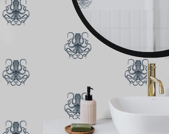 Octopus Peel and Stick Wallpaper: Küstenhaus Abnehmbarer Akzent Wandbehang