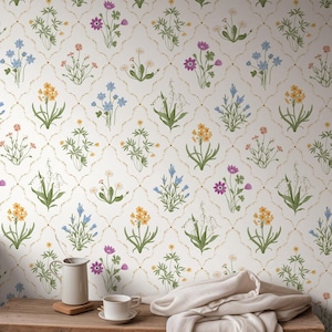 White Meadow Flower Botanical Peel & Stick Wallpaper, Wildflower Classical Wall Cover, Elegant French-Inspired Design Removable Wallpaper image 4