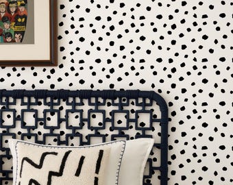 Dalmatian Polka Dot Wallpaper Spots, Removable Peel & Stick Design,  Dotty Elegance, Self Adhesive Temporary Wallpaper, Black and White