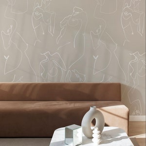 Beige and White Female Body Peel and Stick Removable Wallpaper, Elegant Self Adhesive Temporary Wallpaper image 4