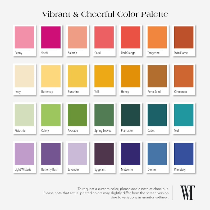Vibrant color palette for wallpaper customization. Choose your color and specify in the comments section of your order which part of the wallpaper you would like in that color.