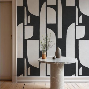 Schwarz-weiße geometrische Form Abstrakt Peel and Stick Abnehmbare Tapete, dunkles Wandbild, temporäre Tapete, selbstklebende Akzentkunst