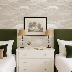 Beige Coastal Wave Peel and Stick Wallpaper: Nautical Temporary Self Adhesive
