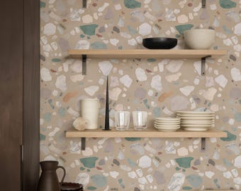 Papel tapiz despegable y adhesivo de color marrón terrazo, mural de papel tapiz moderno, papel tapiz de piedra texturizada, papeles tapiz de mármol