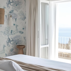 Coastal Water Animal Peel and Stick Wallpaper, Marine Fish Removable Wall Paper, Ocean Jellyfish Self Adhesive Beach-House Mural Wallpaper image 4