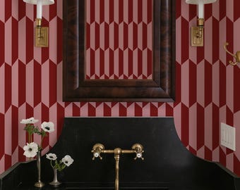 Colorful Abstract Removable Stick On Wall Paper in Pink and Red, Vibrant Retro Vibe Geometric Shape Peel & Stick Wallpaper