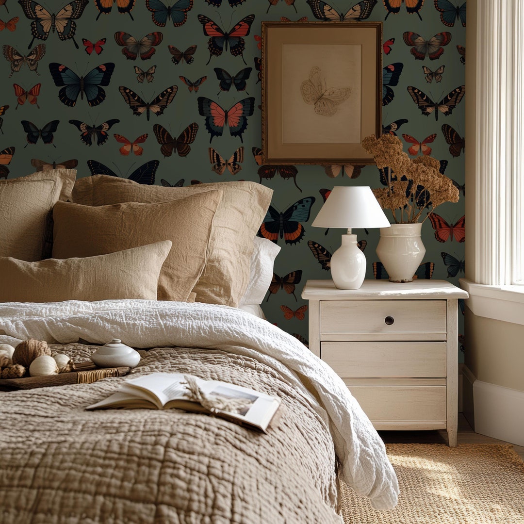 Sage Butterfly Peel and Stick Removable Wallpaper, Trendy Wallpaper ...