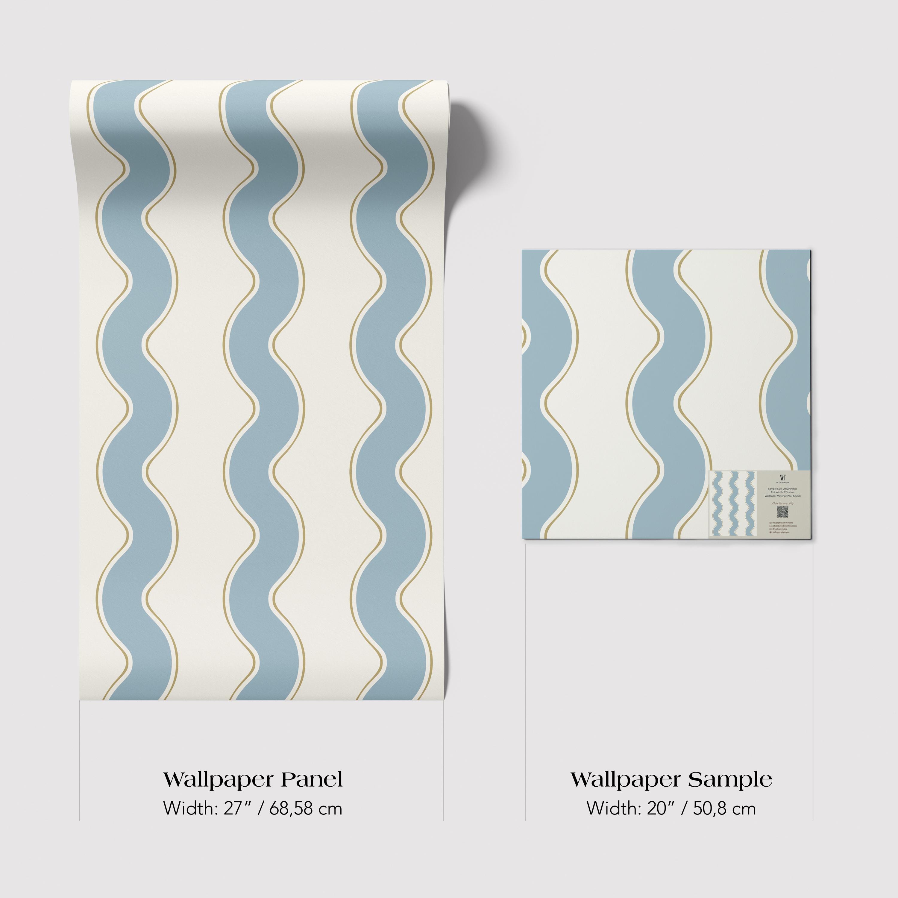 Blue Retro Wavy Lines Removable Peel and Stick Wallpaper, Bold Stripes ...